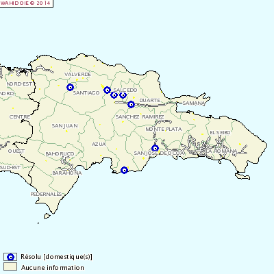 Fig. Carte sur les localisations des foyers de DEP en République Dominicaine