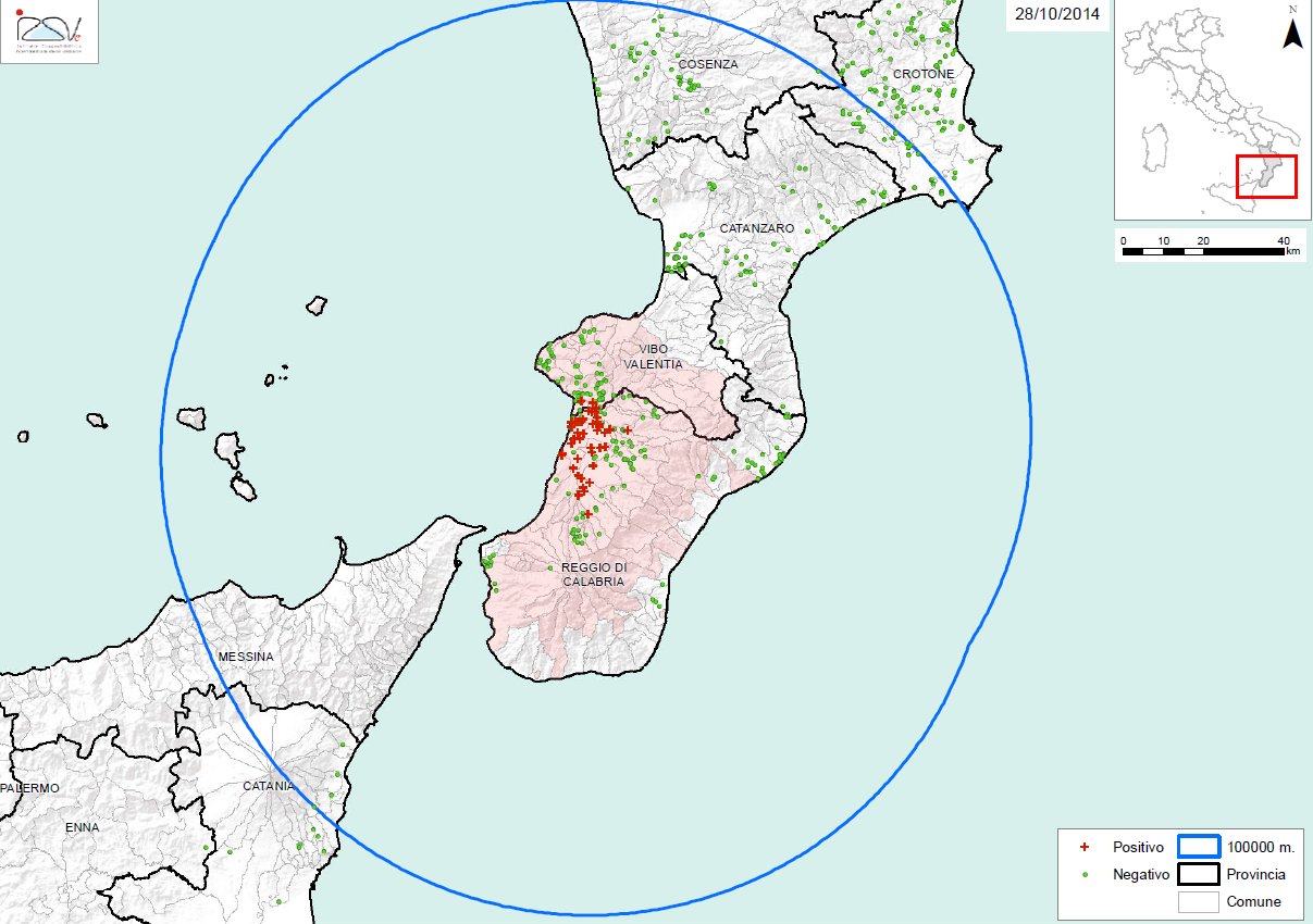 Figure 5. Zones de surveillance d'A. tumida en Italie (au 28 octobre 2014)