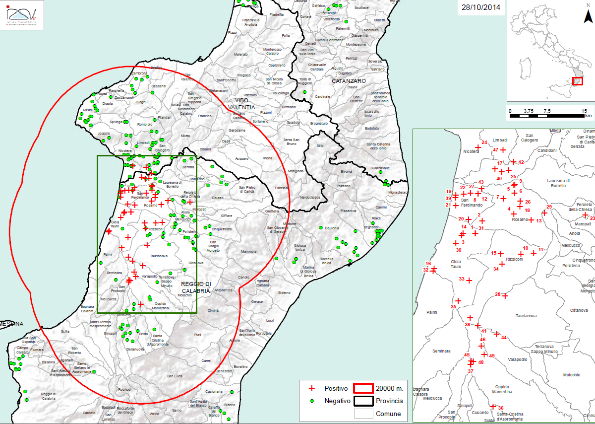 Figure 4. Localisation des ruchers inspectés pour détecter l’infestation par A. tumida en Italie