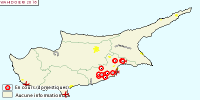 Figure 1 : Localisation des foyers de BTV-8 à Chypre entre le 20 et le 29 septembre 2016 (source : OIE – 03/10/2016)