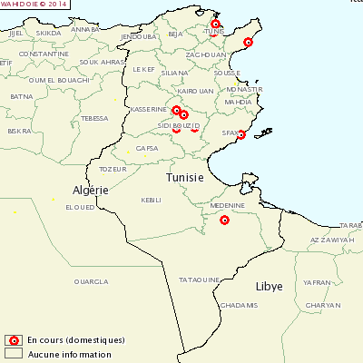 Figure 5. Localisation des foyers de fièvre aptheuse en Tunisie au 30 mai 2014