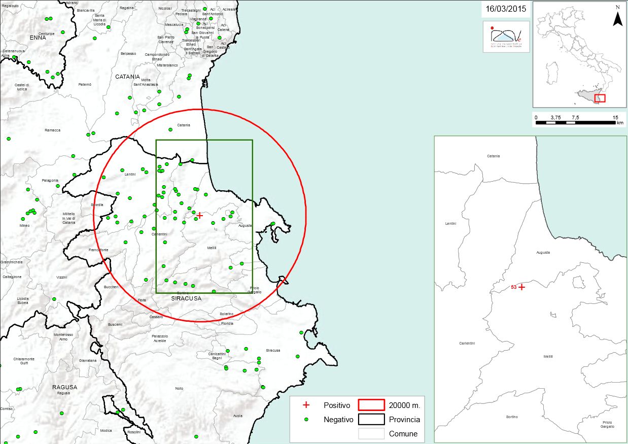 Carte 3 : Zones de surveillance d'A. tumida en Italie