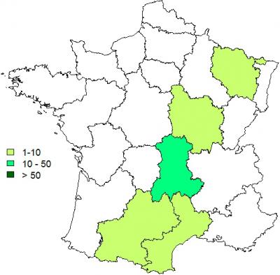 Figure 5:  Pourcentage de réalisation des analyses FCO par région le 24 septembre 2015 dans le cadre de l’enquête programmée