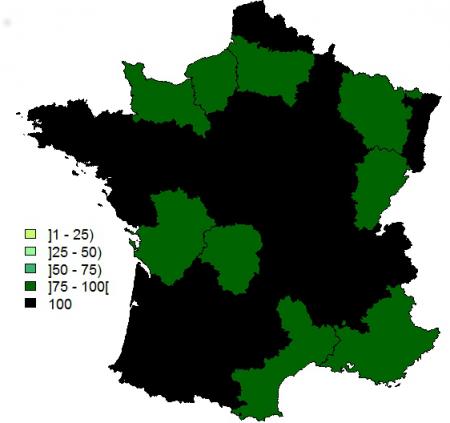 Figure 4 : Proportion de réalisation des analyses FCO au niveau élevage par région