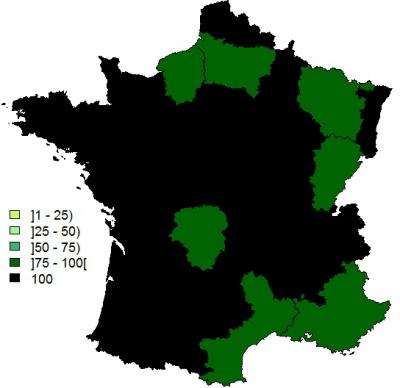 Figure 4 : Proportion de réalisation des analyses FCO au niveau élevage par région