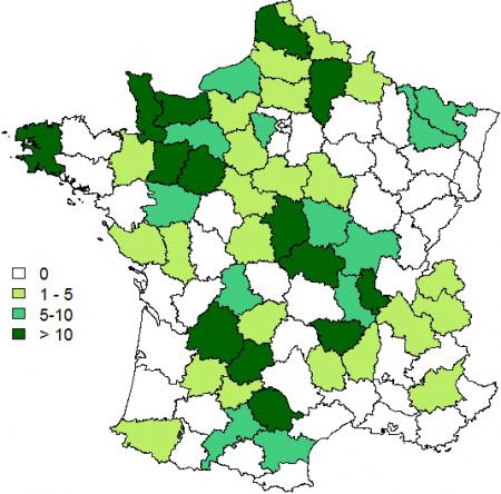 Figure 7: Nombre d’animaux avec suspicions cliniques de FCO par département