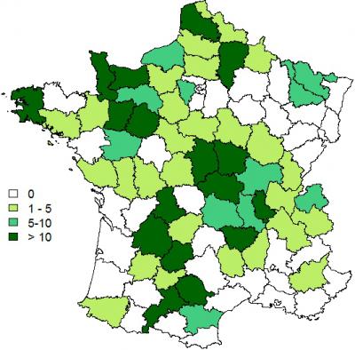 Figure 7: Nombre d’animaux avec suspicions cliniques de FCO par département