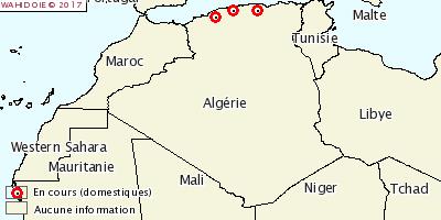 Figure 1: Foyers de fièvre aphteuse algérien en 2017 (source: OIE (link is external)www.OIE)