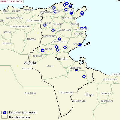 Figure 6. Localisation des foyers de fièvre aphteuse en Tunisie au 12 juin 2014
