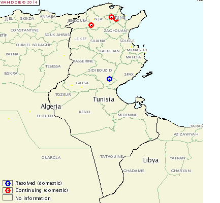 Figure 8. Localisation des foyers de fièvre aphteuse en Tunisie au 7 juillet 2014