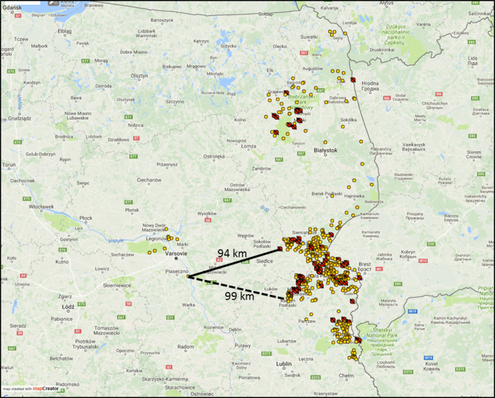 Figure 4 : Distribution des foyers de PPA en Pologne en 2017 