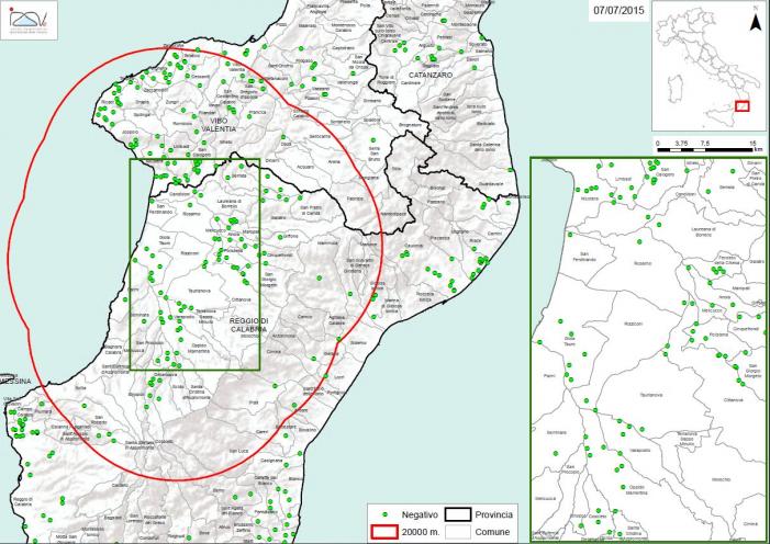Carte 1 : Localisation des foyers d'infestation par A. tumida en Calabre