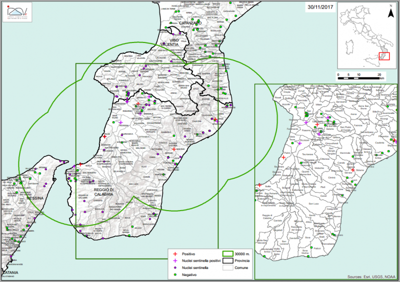 Figure 1. Zones de protection en Calabre au 30 Novembre 2017