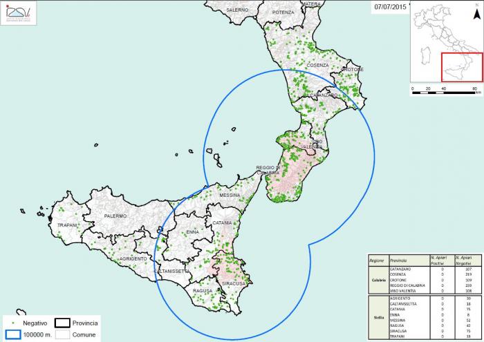 Carte 3 : Zones de surveillance d'A. tumida en Italie 