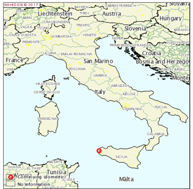 Figure 1 : Foyer de FCO-3 déclaré le 04/12/2017 en Sicile (source : OIE)