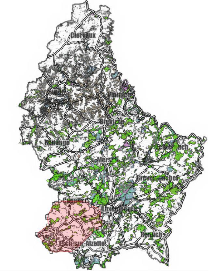 Figure 2. Carte de zonage au Luxembourg (source: autorités luxembourgeoises au 19/09/2018)