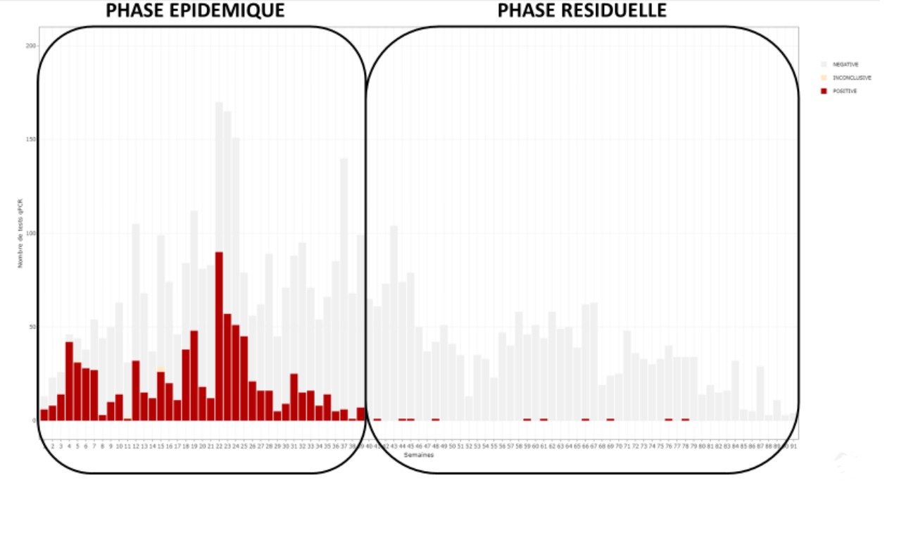 Figure 2 : Diagramme présentant le nombre de tests positifs pour le virus de la PPA