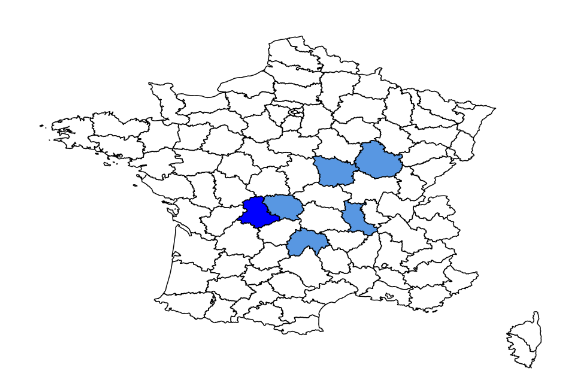 Figure 3. Départements dans lesquels des foyers de FCO ont été confirmés suite à des dépistages autre que mouvements ou cliniques en France continentale