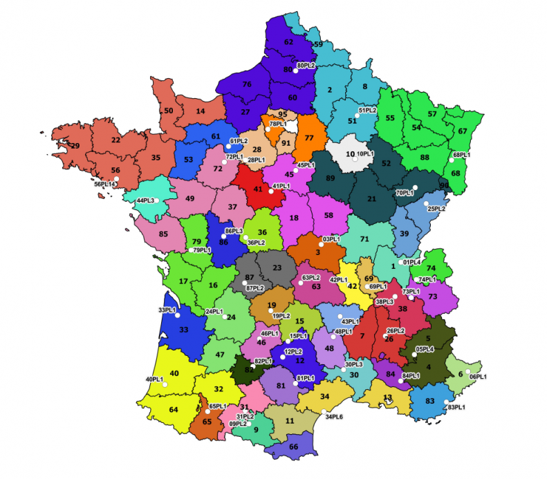 Figure 1 : Zones du réseau de surveillance entomologique et pièges sélectionnés par zone.