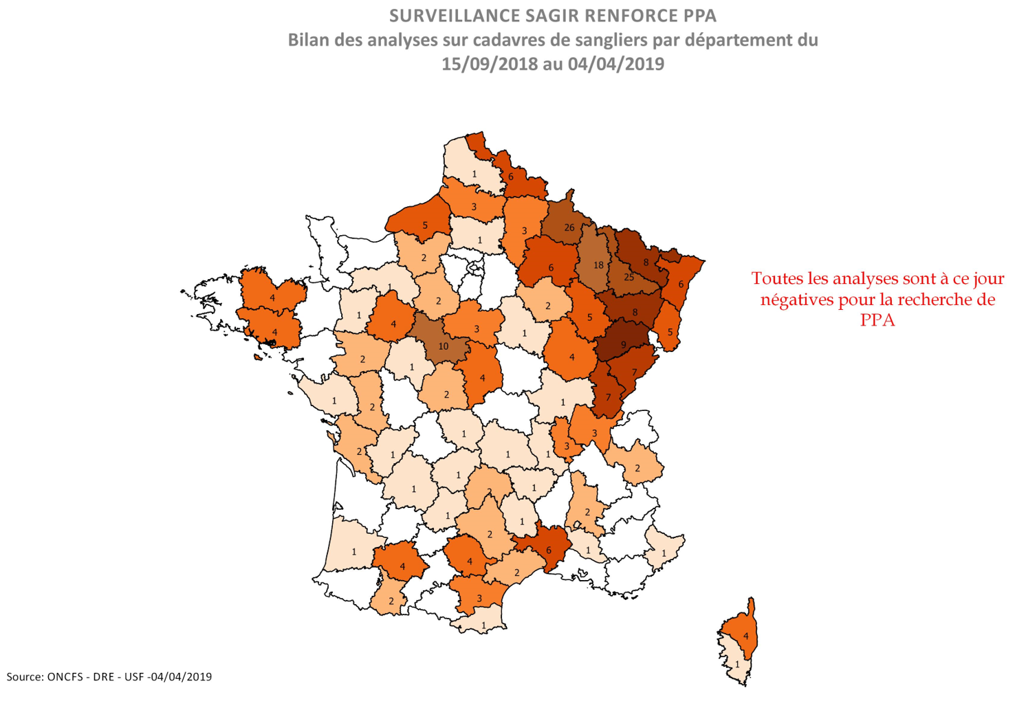 Carte Distribution des analyses PPA réalisées par département