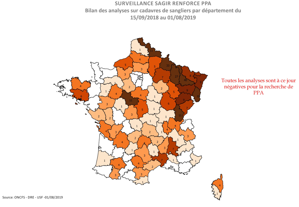 Distribution des analyses PPA réalisées par département