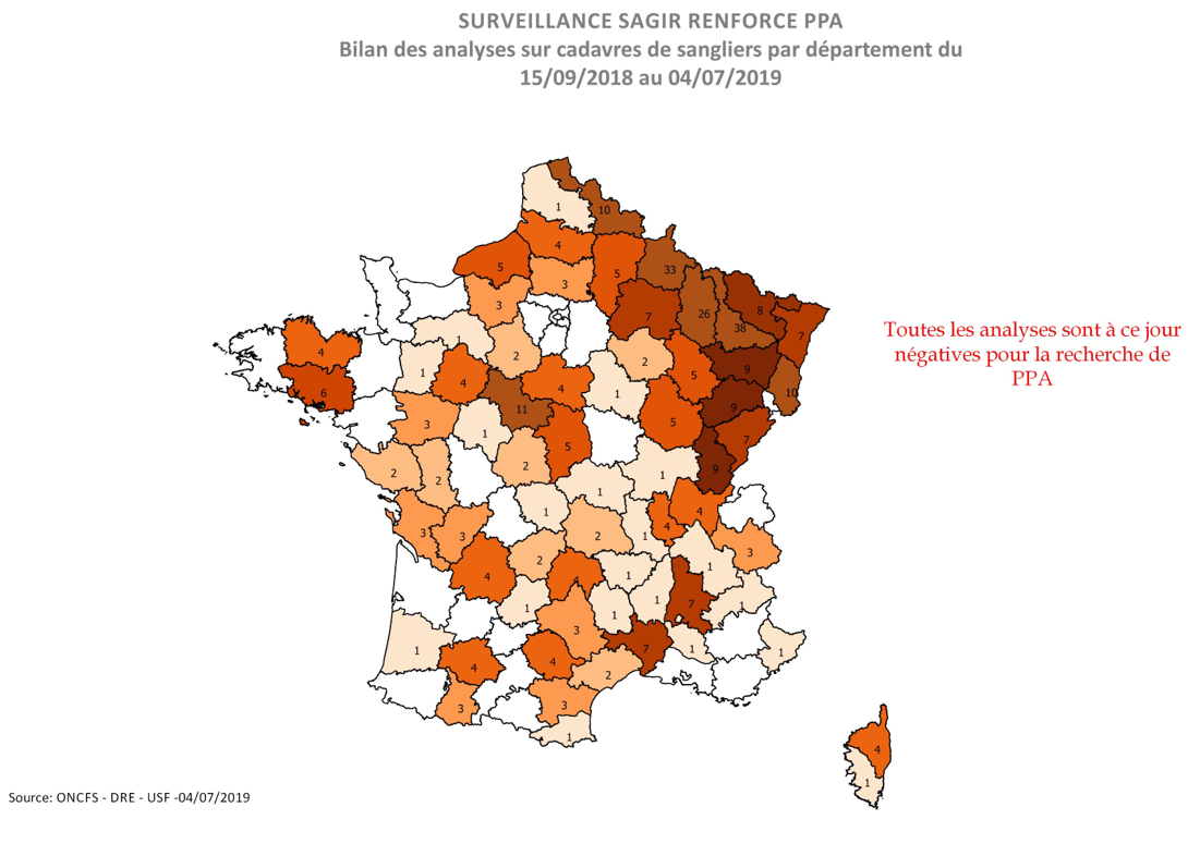 Carte Distribution des analyses PPA réalisées par département