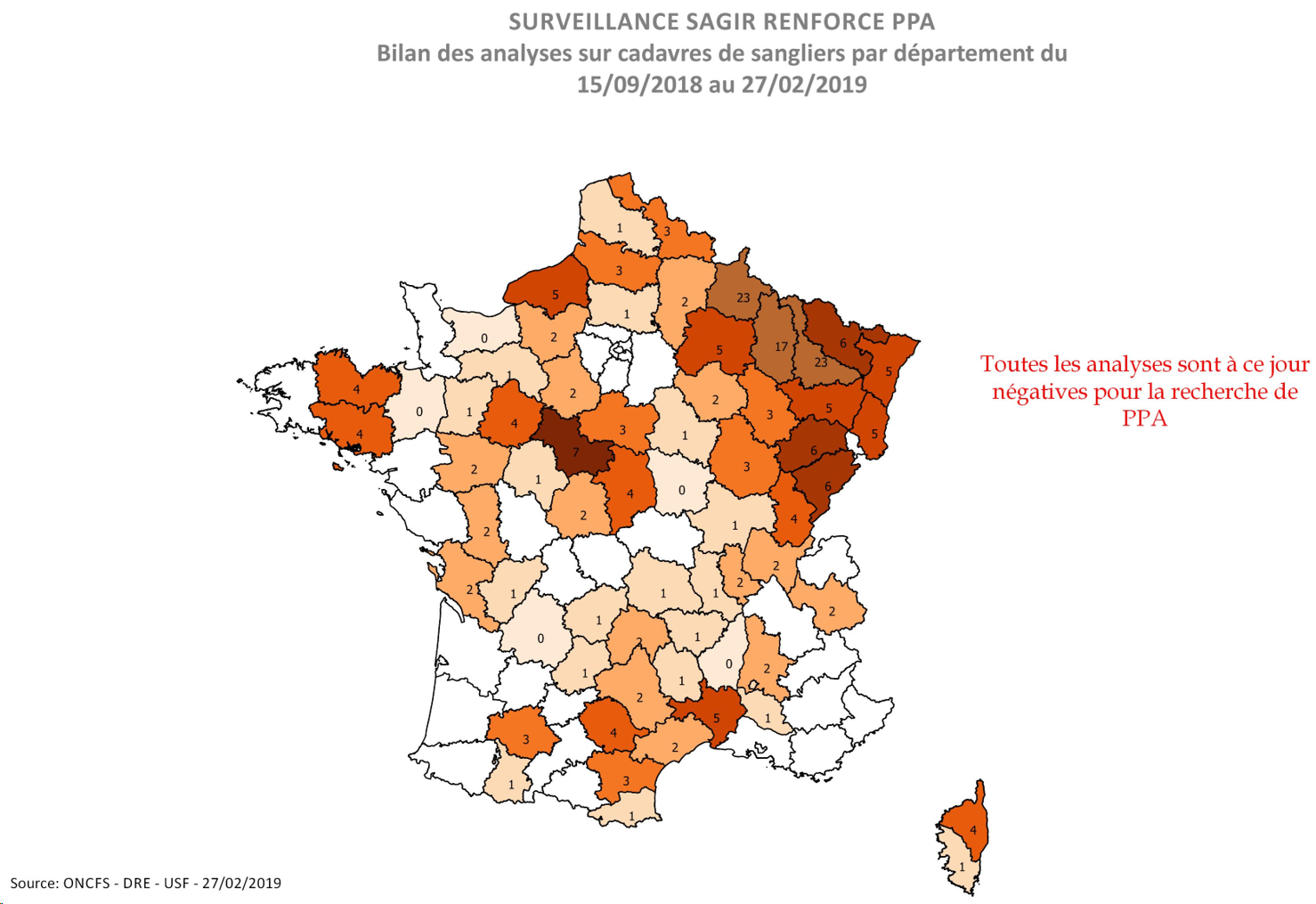 Carte Distribution des analyses PPA réalisées par département