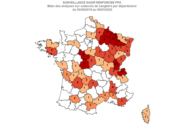 Carte 2 Distribution des analyses PPA réalisées par département