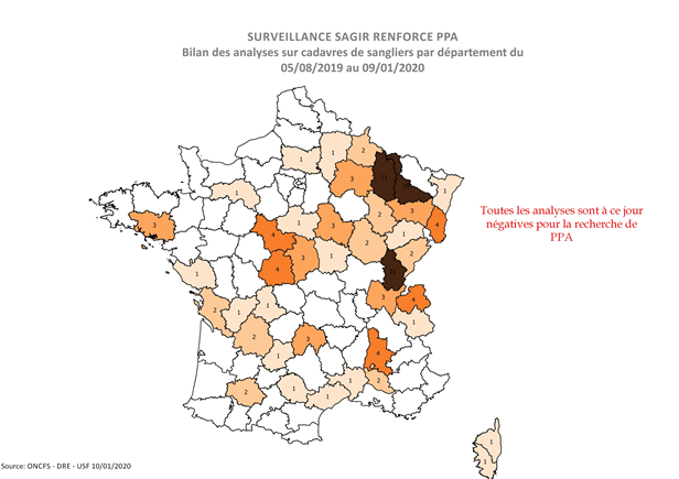 Carte 2 Distribution des analyses PPA réalisées par département