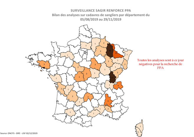 Carte 2 Distribution des analyses PPA réalisées par département