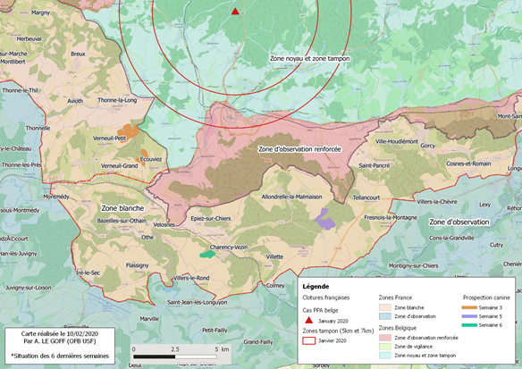 Carte Synthèse des zones ratissées et prospection canine durant les 6 dernières semaines