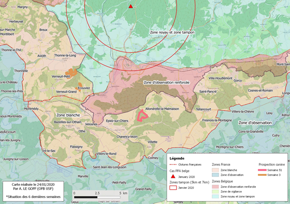 Carte Synthèse des zones ratissées* et prospection canine durant les 6 dernières semaines