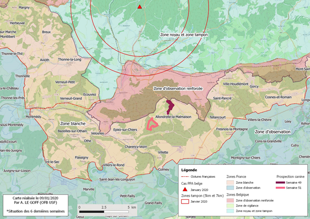 Carte Synthèse des zones ratissées* et prospection canine durant les 6 dernières semaines