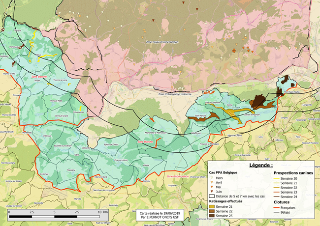 Carte Synthèse des zones ratissées et prospectées avec des chiens durant les 6 dernières semaines