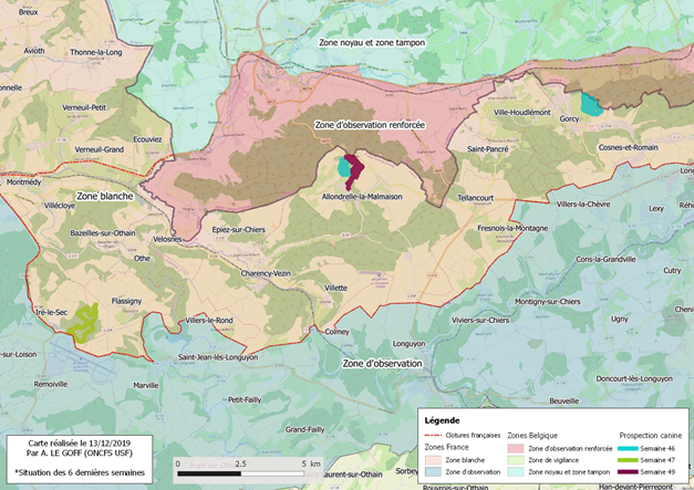 Carte Synthèse des zones ratissées* et prospection canine durant les 6 dernières semaines