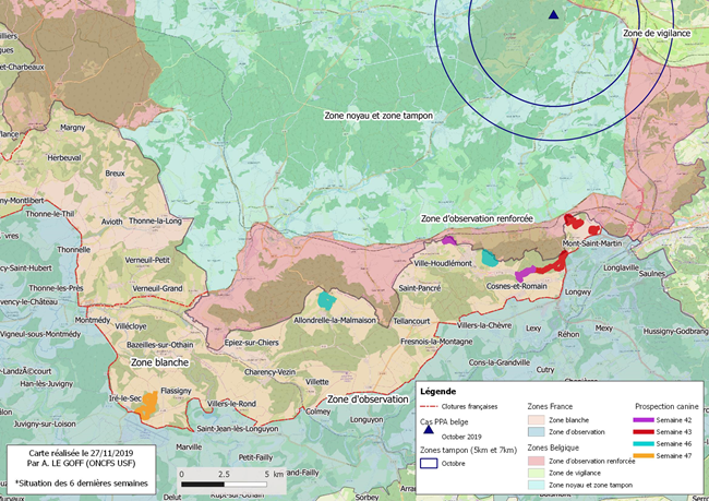 carte Synthèse des zones ratissées* et prospection canine durant les 6 dernières semaines