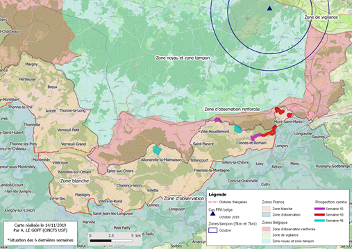 carte Synthèse des zones ratissées* et prospection canine durant les 6 dernières semaines