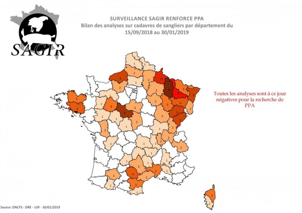 carte distribution des analyses PPA réalisées par département