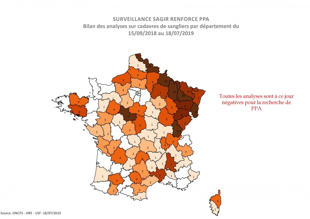 Distribution des analyses PPA réalisées par département