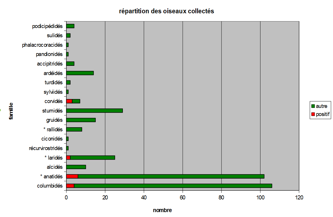 Figure 4 Nombre d'oiseaux collectés par famille