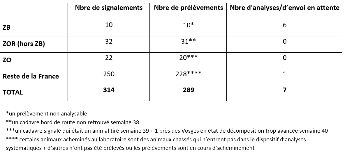 Tableau Bilan global de la surveillance évènementielle et de la recherche active de cadavres