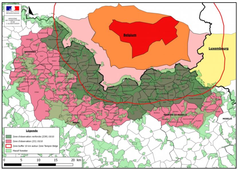 Figure 2. Délimitation des zones d’observation et d’observation renforcée le 20 octobre 2018