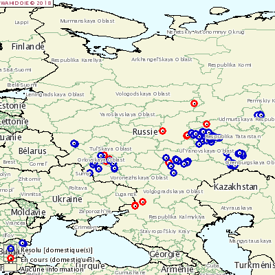 Figure. Carte des foyers d’IAHP en élevage déclarés par la Russie