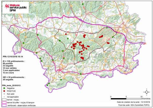 Figure 1. Cas de PPA et découpage de la zone infectée