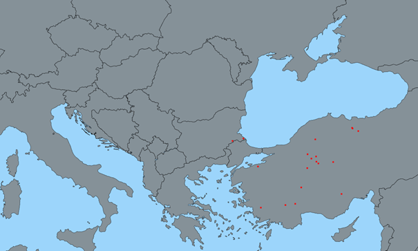 Figure 1: Foyers de PPR en Turquie et en Bulgarie déclarés depuis le 01/01/2018 (source: ADNS)