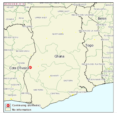 Figure 2: Carte du foyer de H9N2 déclaré au Ghana