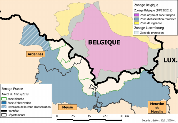 Figure 4. Délimitation des zones PPA en France, en Belgique et au Luxembourg