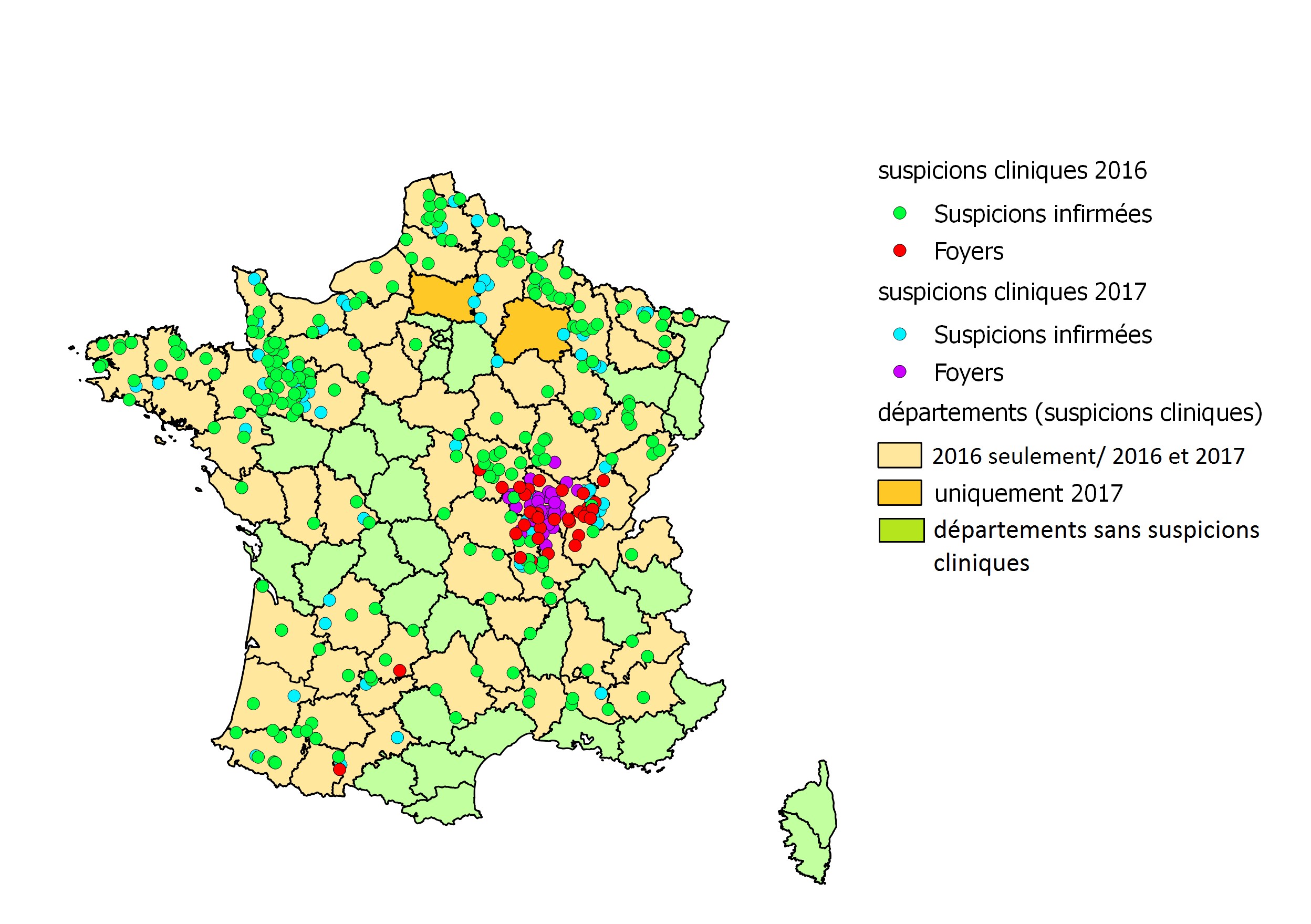 Distribution géographique des suspicions cliniques