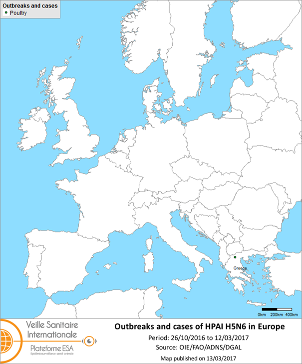 Map of outbreaks and cases of HPAI H5N6 reported 