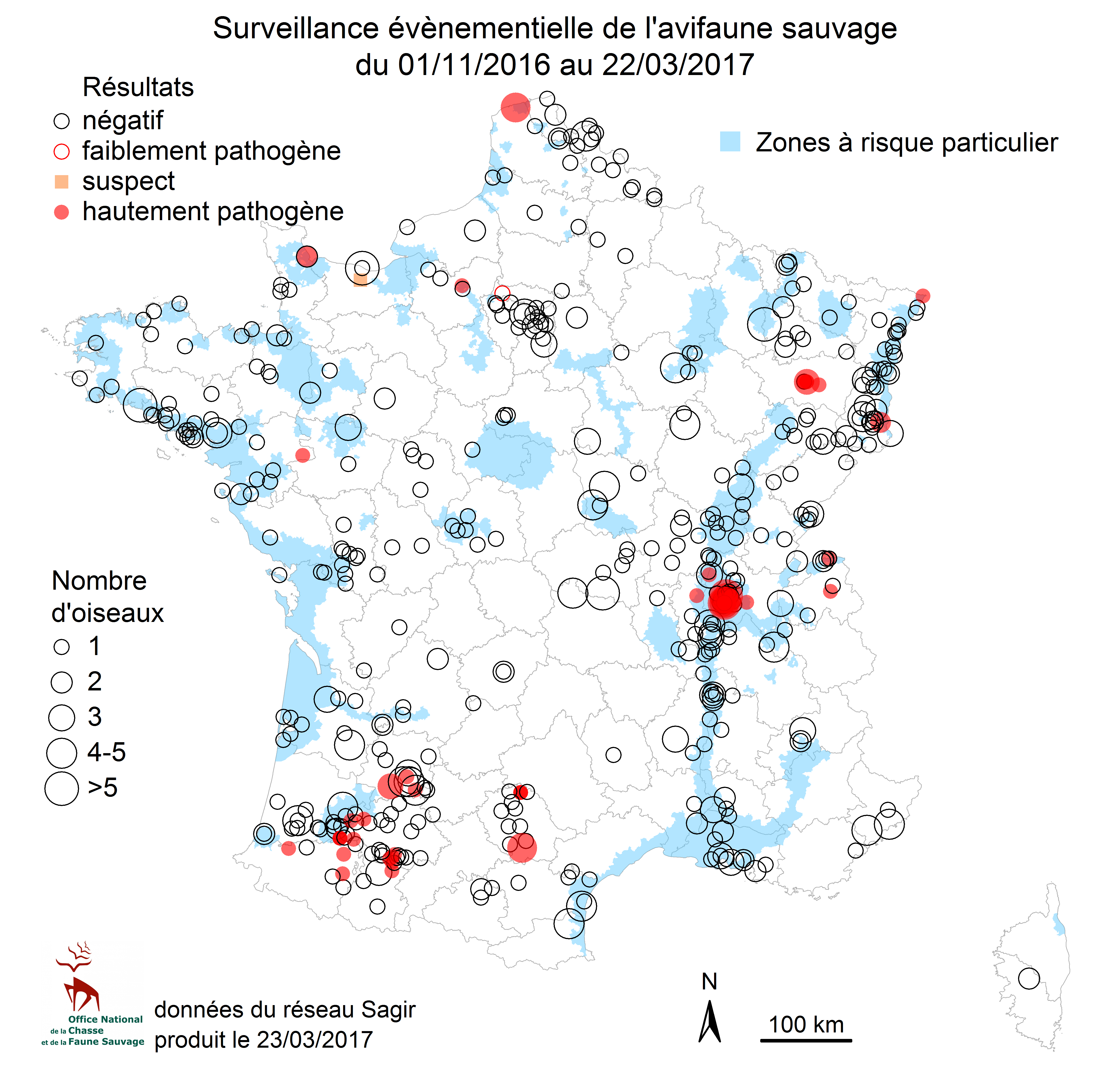 Figure 7 Répartition géographique des oiseaux sauvages